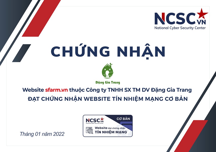 Công bố | Công ty TNHH SX TM DV Đặng Gia Trang đã đạt chứng nhận Website Tín nhiệm mạng cơ bản