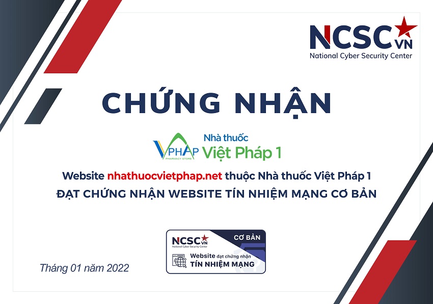 Công bố | Nhà thuốc Việt Pháp 1 đã đạt chứng nhận Website Tín nhiệm mạng cơ bản
