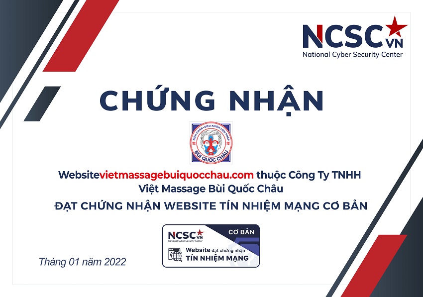 Công bố | Công Ty TNHH Việt Massage Bùi Quốc Châu đã đạt chứng nhận Website Tín nhiệm mạng cơ bản