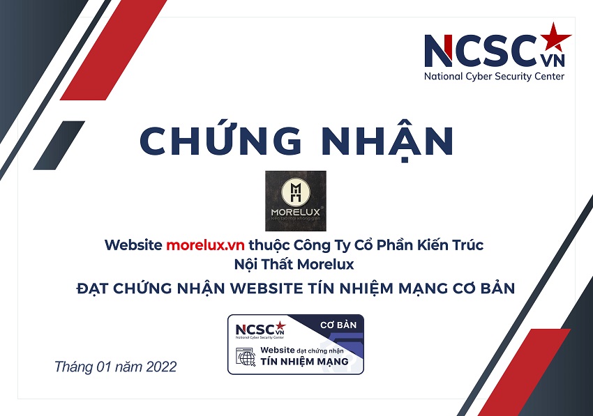 Công bố | Công Ty Cổ Phần Kiến Trúc Nội Thất Morelux đã đạt chứng nhận Website Tín nhiệm mạng cơ bản