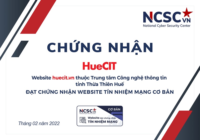 Công bố | Trung tâm CNTT tỉnh Thừa Thiên Huế đã đạt chứng nhận Website Tín nhiệm mạng cơ bản