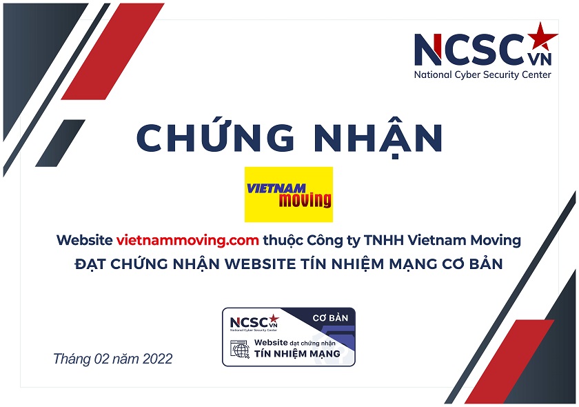 Công bố | Công ty TNHH Vietnam Moving đã đạt chứng nhận Website Tín nhiệm mạng cơ bản