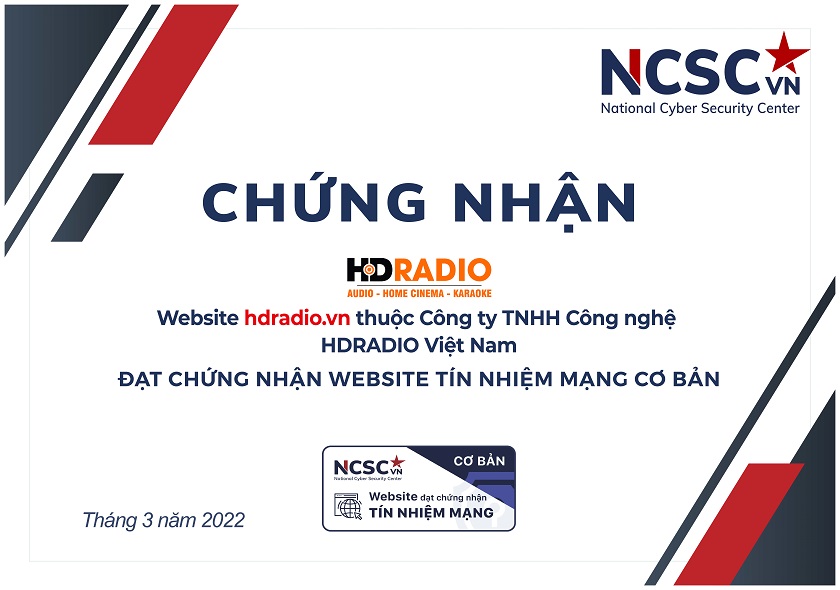 Công bố | Công ty TNHH Công nghệ HDRADIO Việt Nam đã đạt chứng nhận Website Tín nhiệm mạng cơ bản
