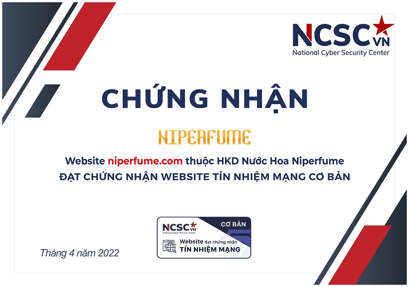 Công bố | HKD Nước Hoa Niperfume đã đạt chứng nhận Website Tín nhiệm mạng cơ bản