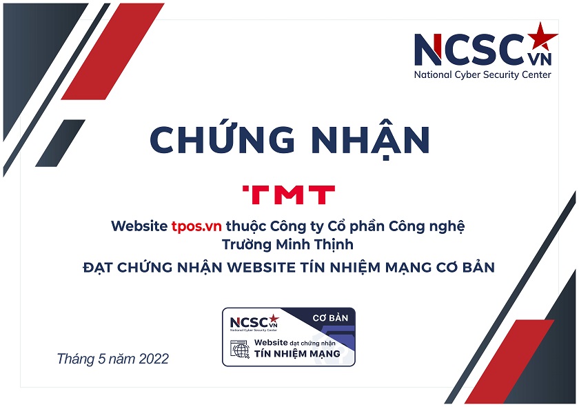 Công bố | Công ty Cổ phần Công nghệ Trường Minh Thịnh đã đạt chứng nhận Website Tín nhiệm mạng cơ bản