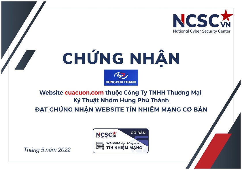 Công bố | Công Ty TNHH Thương Mại Kỹ Thuật Nhôm Hưng Phú Thành đã đạt chứng nhận Website Tín nhiệm mạng cơ bản