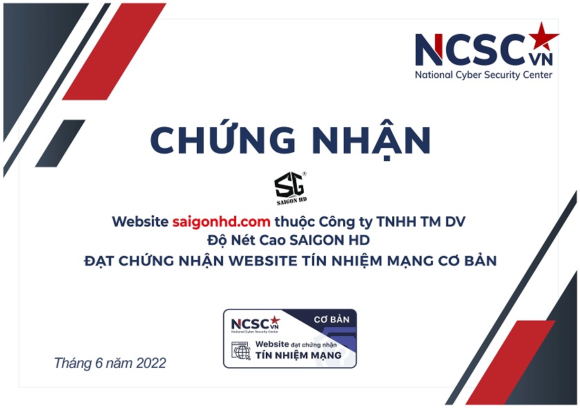 Công bố | Công ty TNHH TM DV Độ Nét Cao-SAIGON HD đã đạt chứng nhận Website Tín nhiệm mạng cơ bản