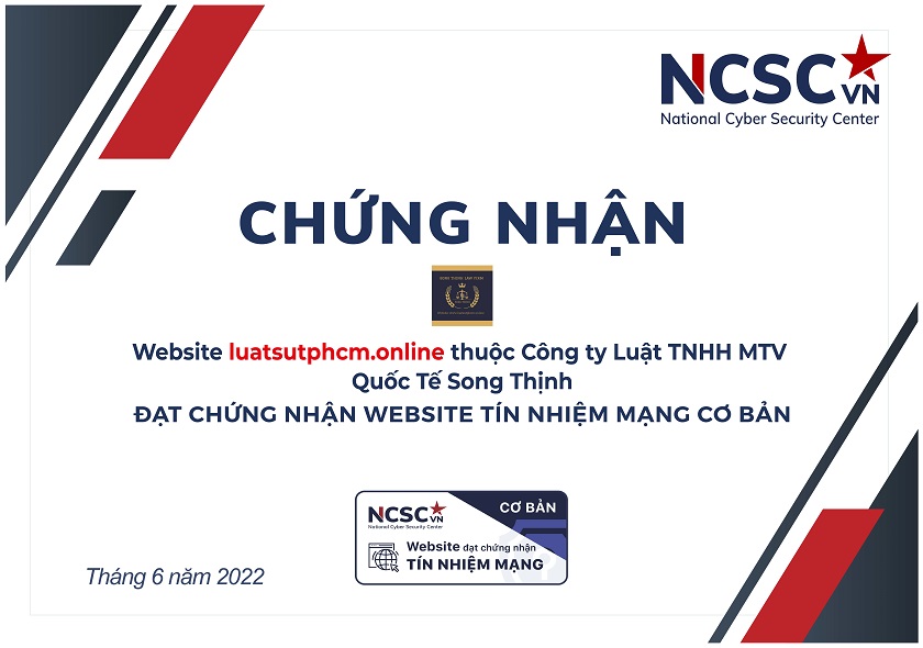 Công bố | Công ty Luật TNHH MTV Quốc Tế Song Thịnh đã đạt chứng nhận Website Tín nhiệm mạng cơ bản