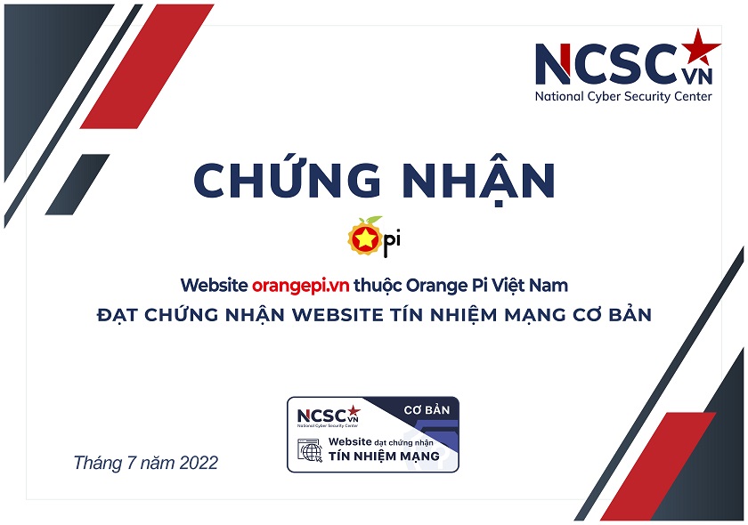 Công bố | Orange Pi Việt Nam đã đạt chứng nhận Website Tín nhiệm mạng cơ bản