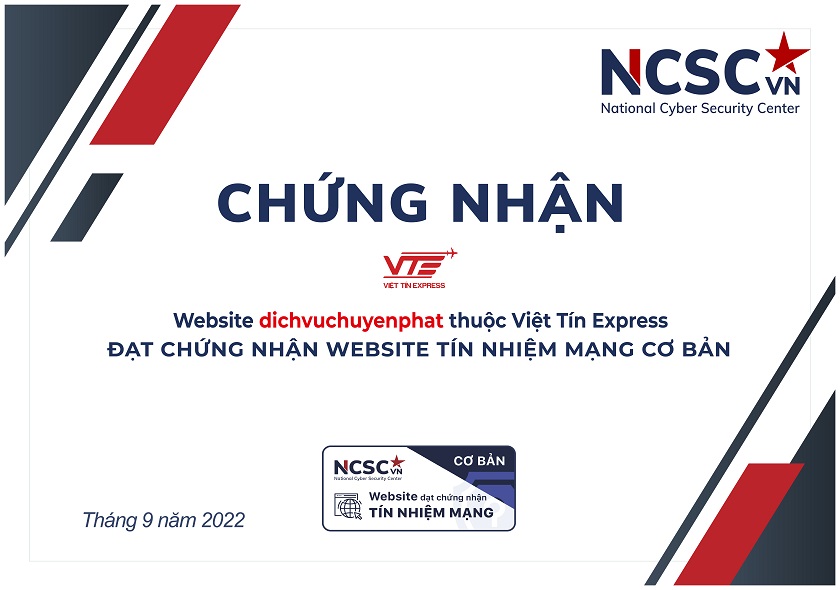 Công bố | Việt Tín Express đã đạt chứng nhận Website Tín nhiệm mạng cơ bản