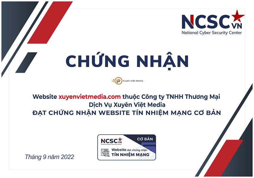 Công bố | Công ty TNHH Thương Mại Dịch Vụ Xuyên Việt Media đã đạt chứng nhận Website Tín nhiệm mạng cơ bản