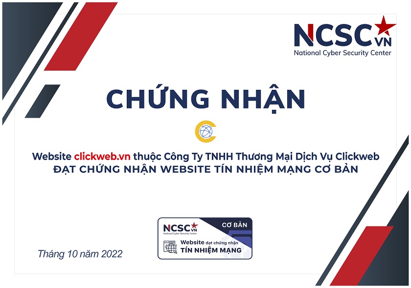 Công bố | Công Ty TNHH Thương Mại Dịch Vụ Clickweb đã đạt chứng nhận Website Tín nhiệm mạng cơ bản