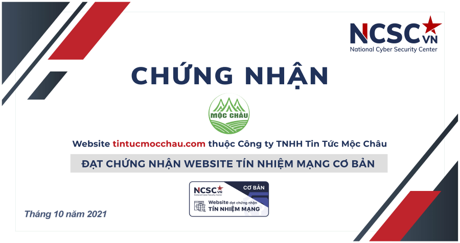 Công bố | CÔNG TY TNHH Tin Tức Mộc Châu đã đạt chứng nhận Website Tín nhiệm mạng cơ bản