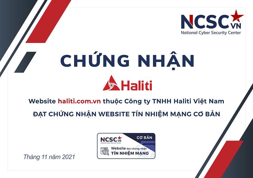 Công bố | Công Ty Haliti Việt Nam đã đạt chứng nhận Website Tín nhiệm mạng cơ bản