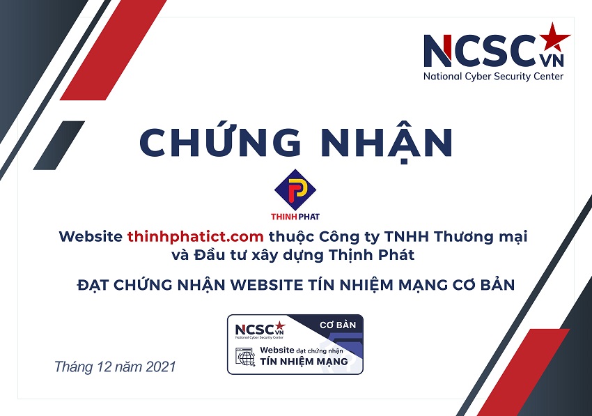 Công bố | Công ty TNHH Thương mại và Đầu tư xây dựng Thịnh Phát đã đạt chứng nhận Website Tín nhiệm mạng cơ bản