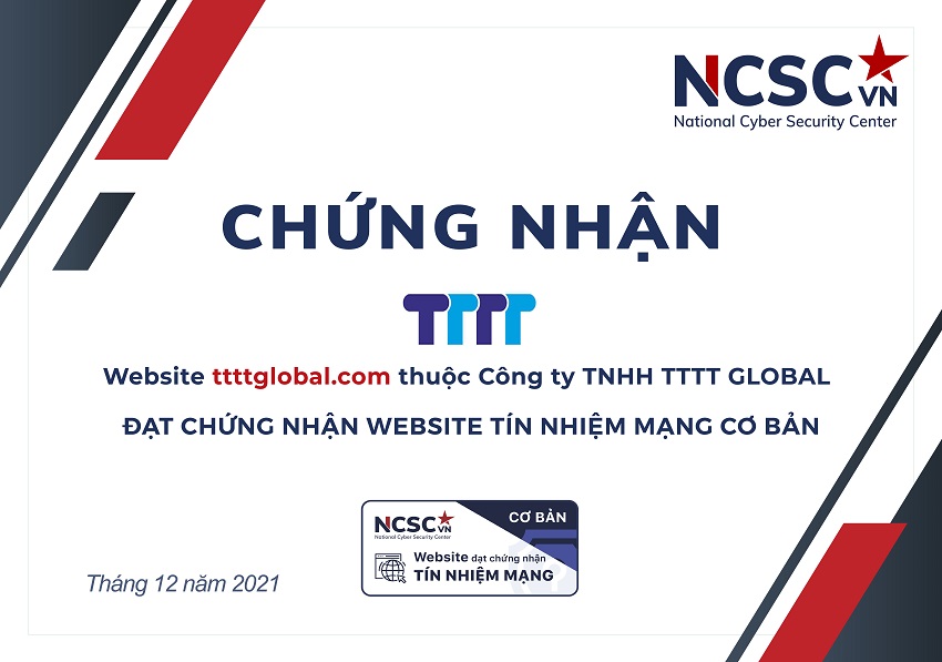 Công bố | Công ty TNHH TTTT Global đã đạt chứng nhận Website Tín nhiệm mạng cơ bản