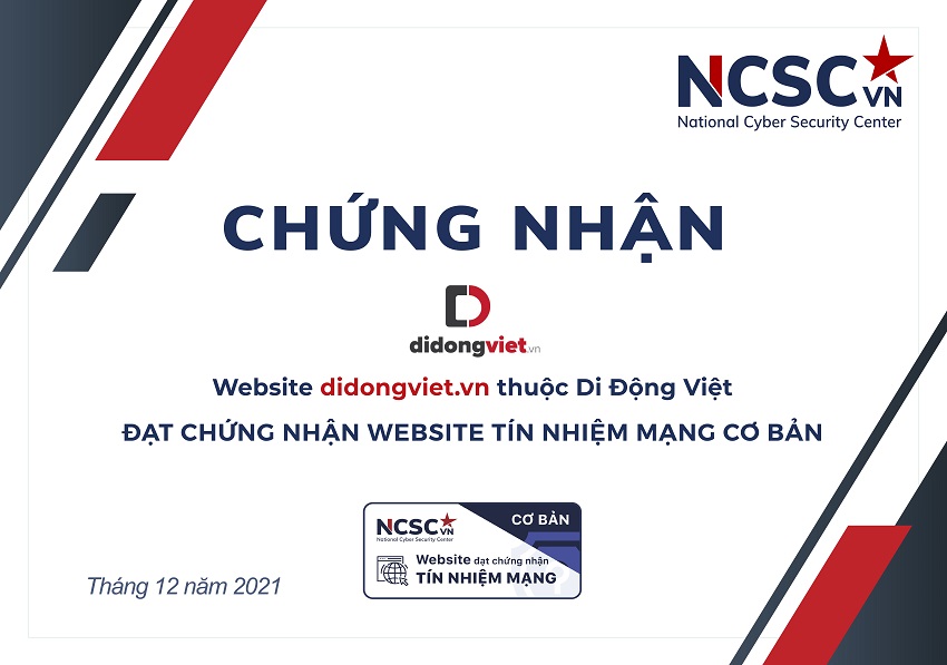 Công bố | Di Động Việt đã đạt chứng nhận Website Tín nhiệm mạng cơ bản