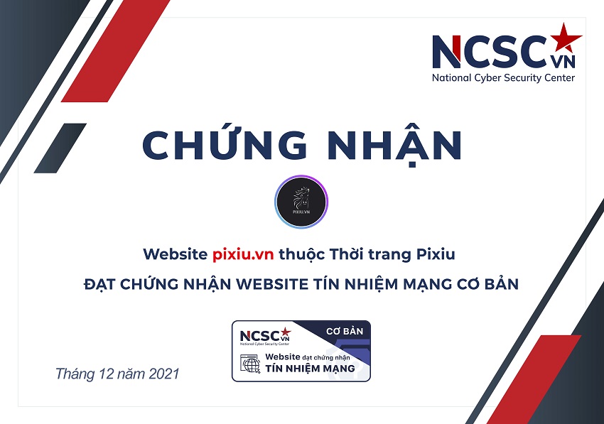 Công bố | Thời trang Pixiu đã đạt chứng nhận Website Tín nhiệm mạng cơ bản