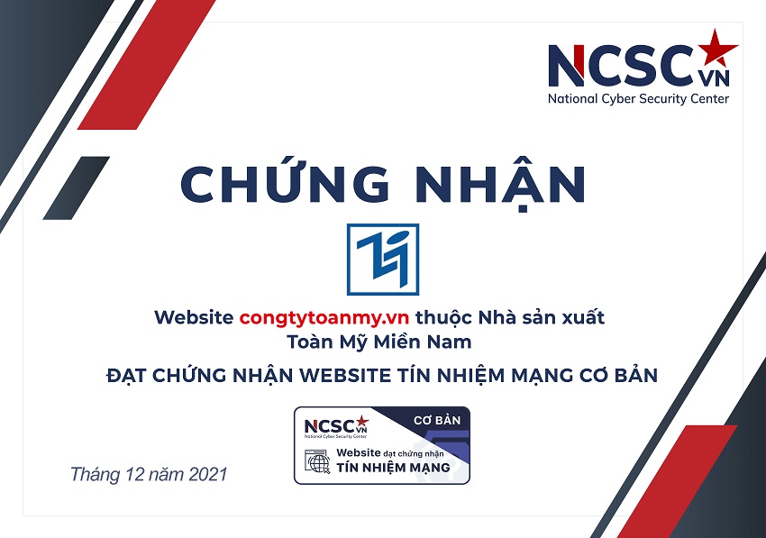 Công bố | Nhà sản xuất Toàn Mỹ đã đạt chứng nhận Website Tín nhiệm mạng cơ bản