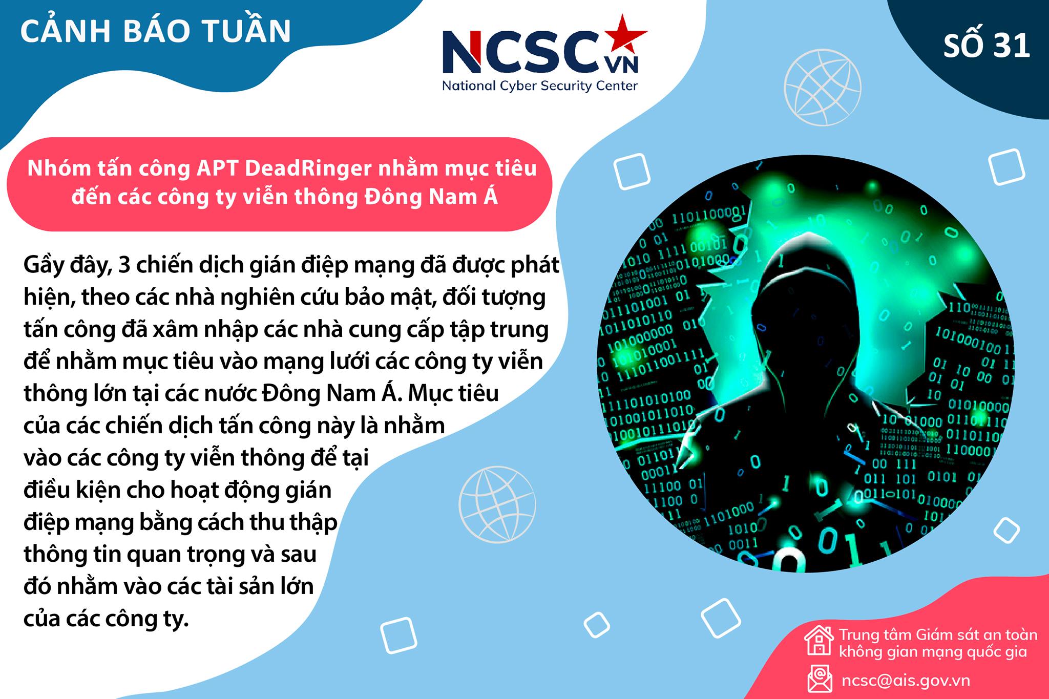 Cảnh báo tình hình giám sát an toàn, an ninh mạng Việt Nam Tuần 31 (02/08/2021 – 08/08/2021)