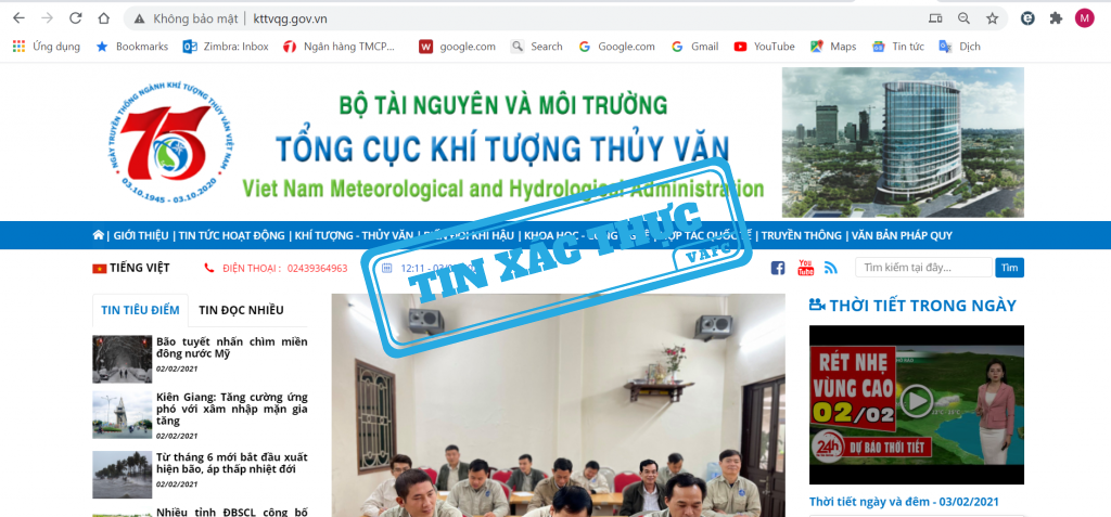 Kênh giả mạo website của Trung tâm Dự báo khí tượng thủy văn quốc gia