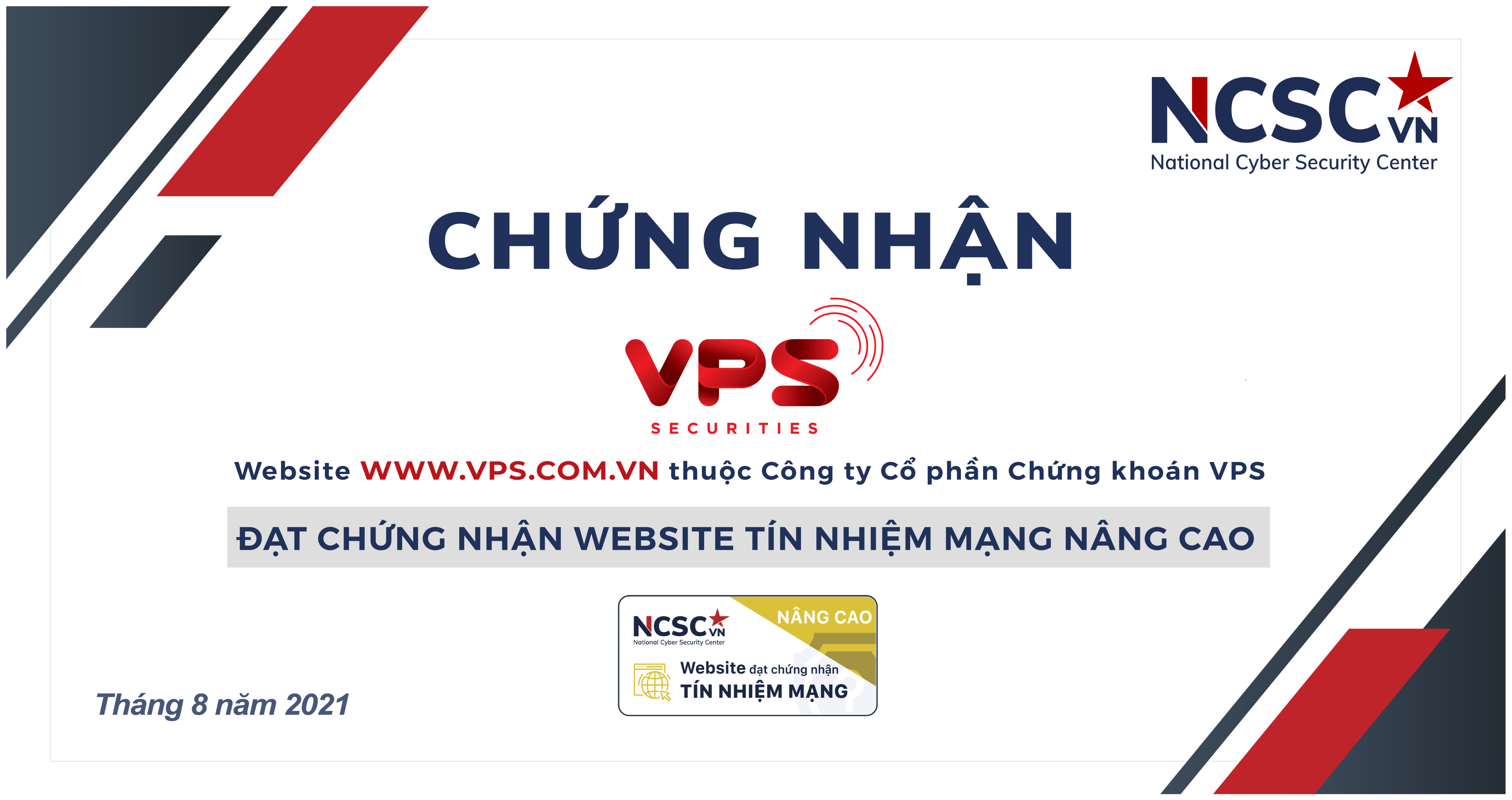 Công bố | Công ty chứng khoán VPS đã đạt chứng nhận Website Tín nhiệm mạng nâng cao